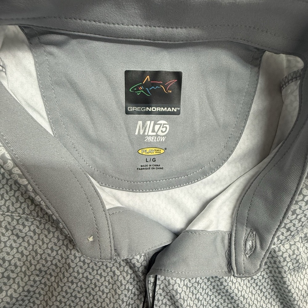 Greg Norman ML75 Polo Shirt L Gray Pattern Solar XP Golf NWT Mens - Picture 3 of 13